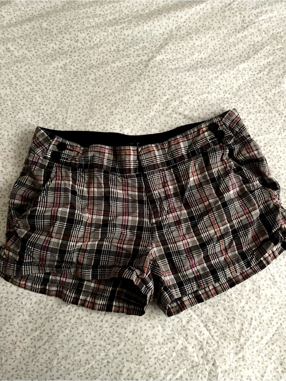 Plaid Cotton Blend Women's Shorts - Black & Pink Tones